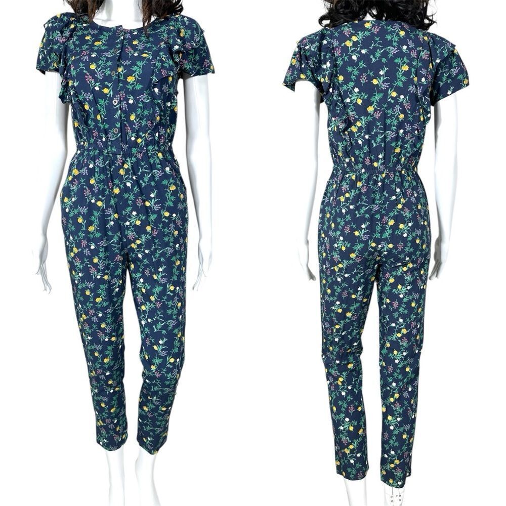 Lucky Brand Girl Romper Jumpsuit L 12-14 Navy Viscose Floral Print Button Front